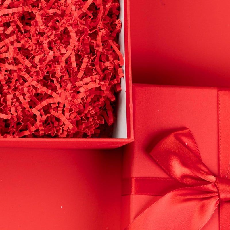 Gloreyan 1/2LB Crinkle Cut Paper Shred, Red Raffia Paper Sherd Filler Grass for Christmas Valentine's Day Easter Gift Wrapping Basket Filling Birthdays Weddings Party Supply - Image 4